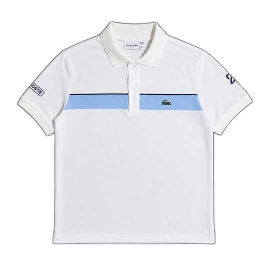 Chomba Lacoste Blanca y Celeste