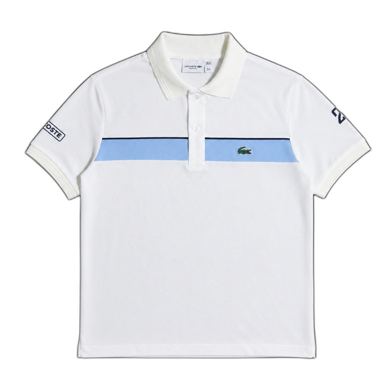 Chomba Lacoste Blanca y Celeste